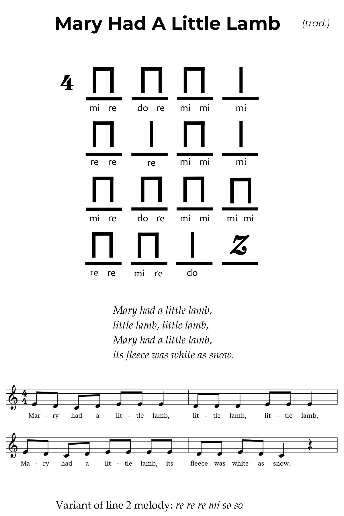 Mary Had a Little Lamb in do-re-mi solfa